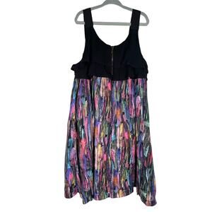 Catimini Kids Girl's Black Bow Colorful Feather Print Dress 10 Sleeveless